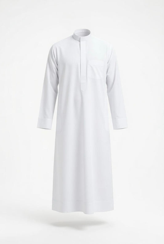 Qamis blanc homme manches longues – Coupe droite – Confort toute saison