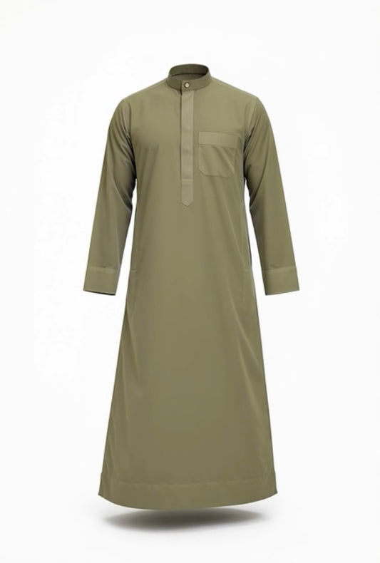 Qamis vert homme manches longues – Coupe droite – Confort toute saison
