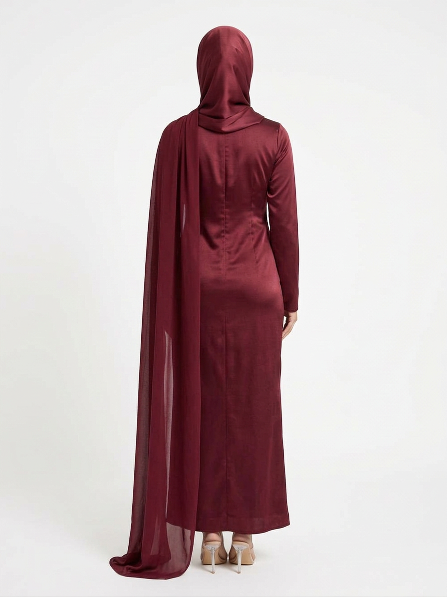 Burgundy Abaya Satinée Casual – Élégance Légère et Confort Quotidien